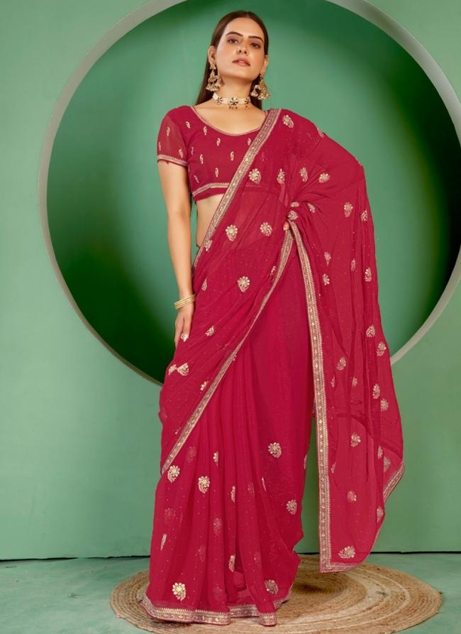 Shimmer Pink Wedding Wear Swarosvki Work Saree